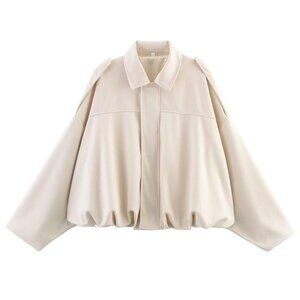 Faux Suede Bomber Jacket Oversized Lapel Pilot Coat Long Sleeve